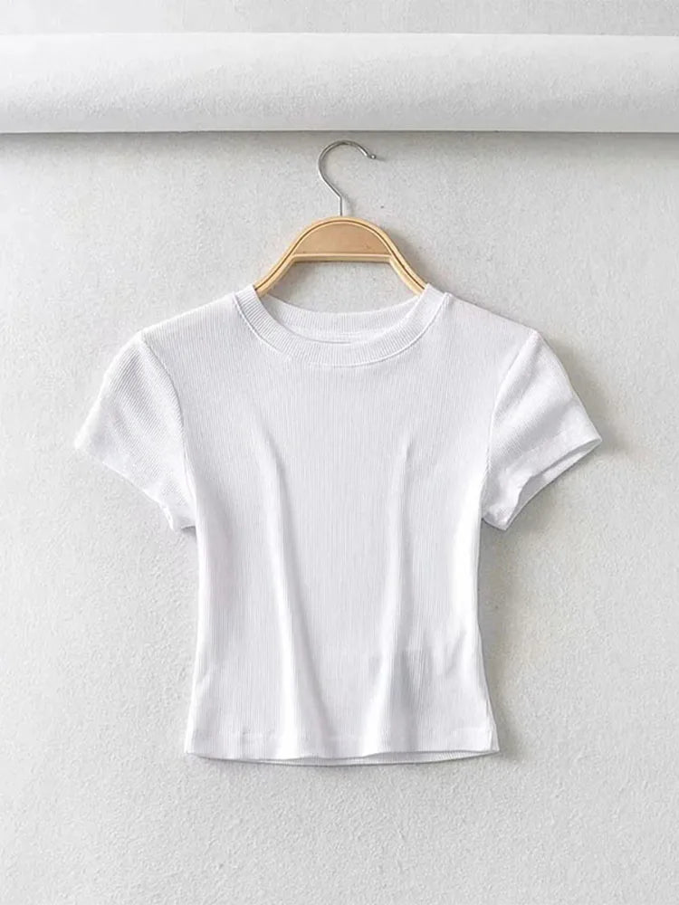 Slim Muse Crop Tee – O-Neck Elastic Fit Top  Simple fit. Sexy feel. Everyday essential.