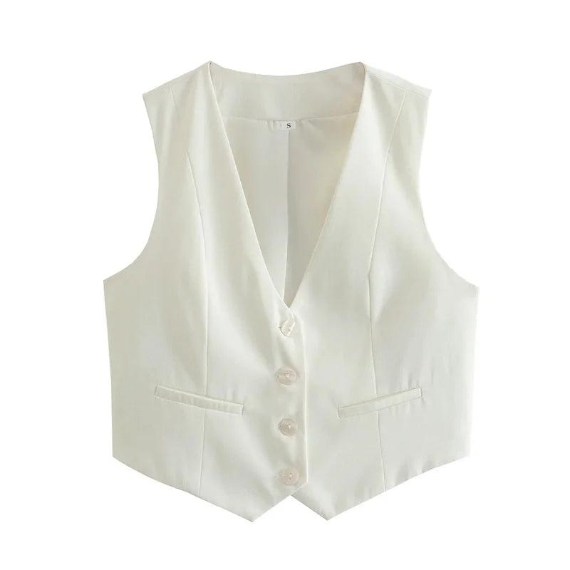 TailorMuse Cropped Vest – V-Neck Summer Suit Top  Sharp style. Clean lines. Effortless confidence.