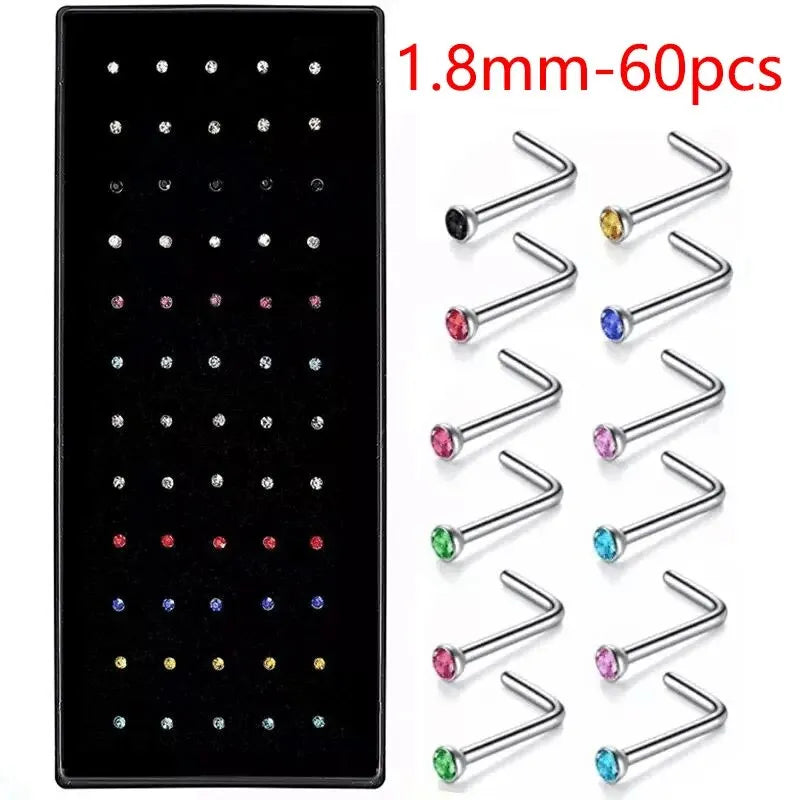 CrystalFlex Nose Stud Set – 40/60PCS Stainless Steel Collection  More styles. More shine. Endless combinations.