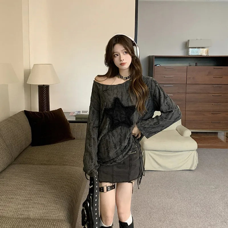 StarCut Y2K Tee – Harajuku Hollow Long Sleeve Top  Edgy cuts. Cute vibes. Streetwear energy.