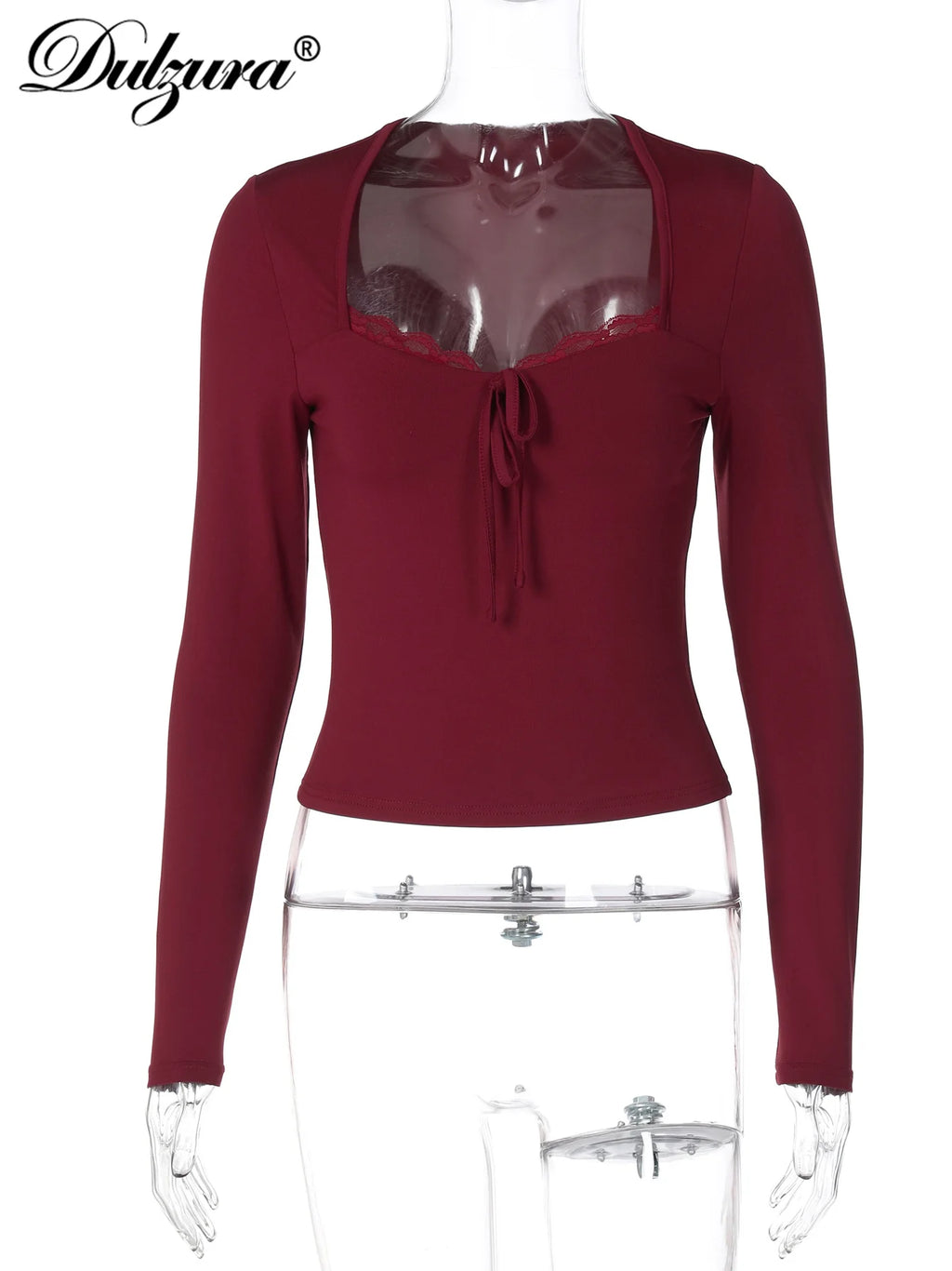 LaceMuse Square Neck Top – Ruffle Lace-Up Slim Fit  Romantic details. Sculpted fit. Effortless allure.