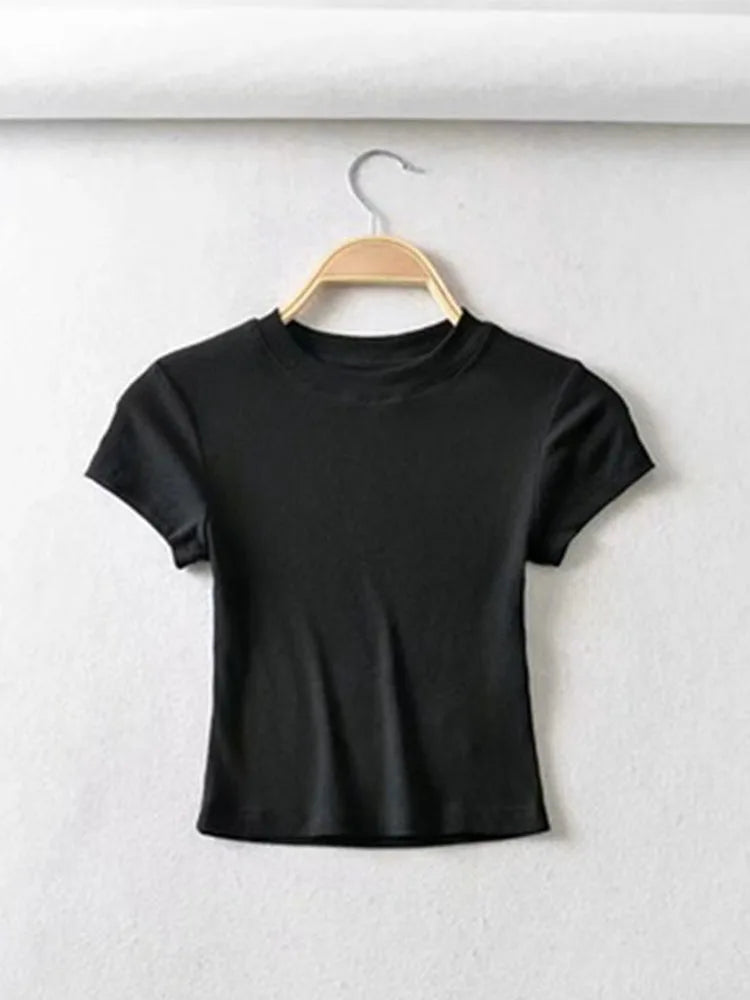 Slim Muse Crop Tee – O-Neck Elastic Fit Top  Simple fit. Sexy feel. Everyday essential.