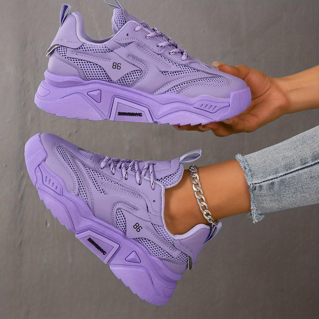 Women's Solid Color Minimalist Sneakers, Lace Up Breathable Casual Soft Sole Trainers, Versatile Low-top Daily Shoes