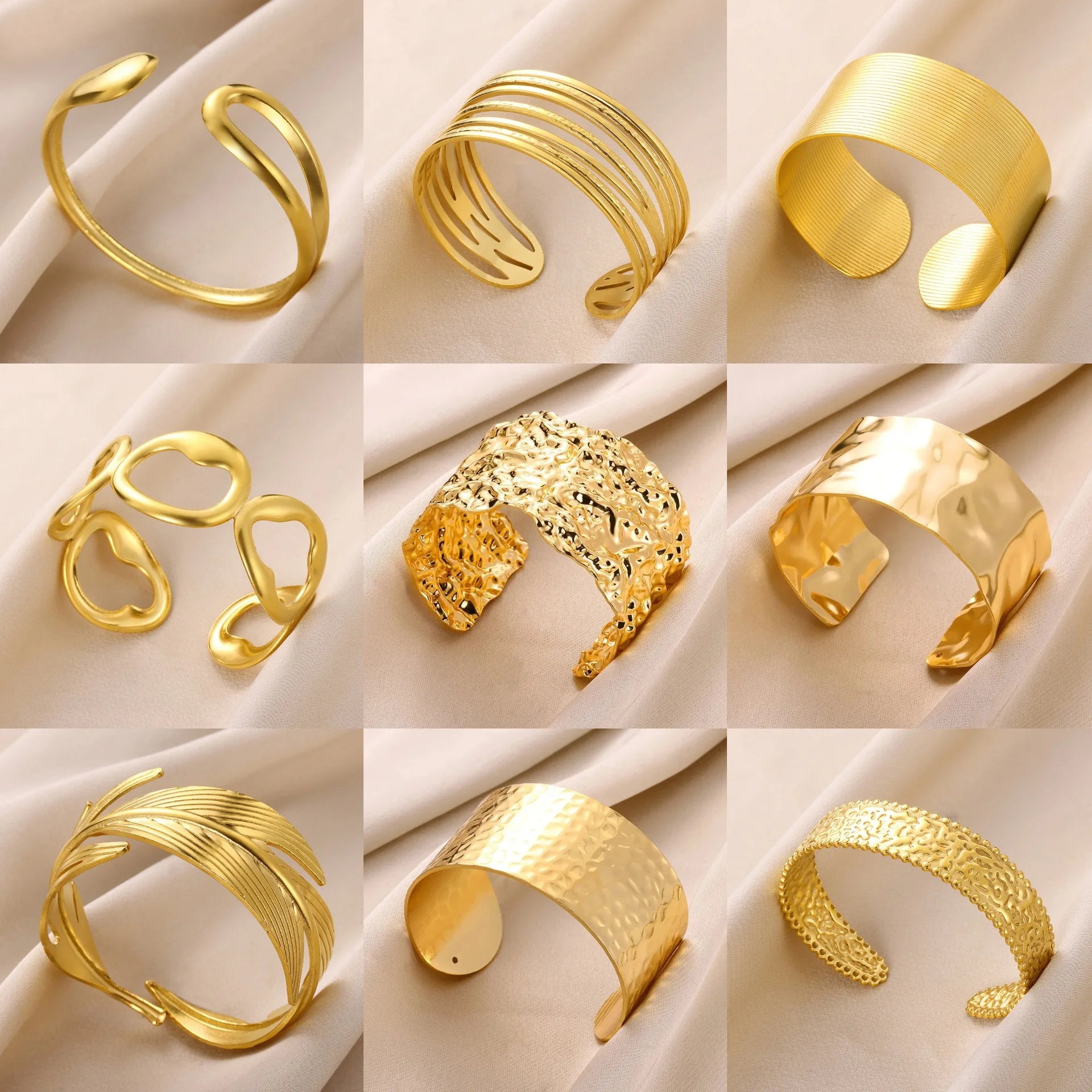 Classic Bump Pattern Openning Bangles For Women Stainless Steel Cuff Bracelet Gold Color  Hand Ornament Party Jewelry Gift