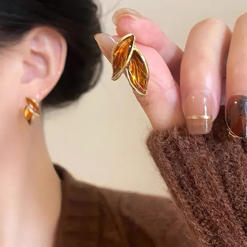 LeafMuse Stud Earrings – Korean Grey Leaf Design  Natural elegance. Soft tones. Everyday charm.