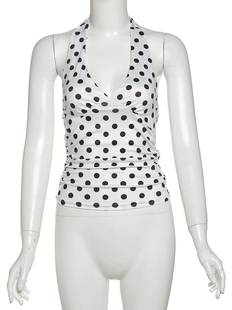 DotMuse Halter Top – Y2K Backless Lace-Up Chic  Playful, bold, and made to stand out.