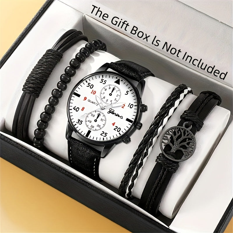 4pcs/set, Fashion Men's Casual Brown Quartz Watch & 3pcs Bracelets, Ideal choice for Gifts