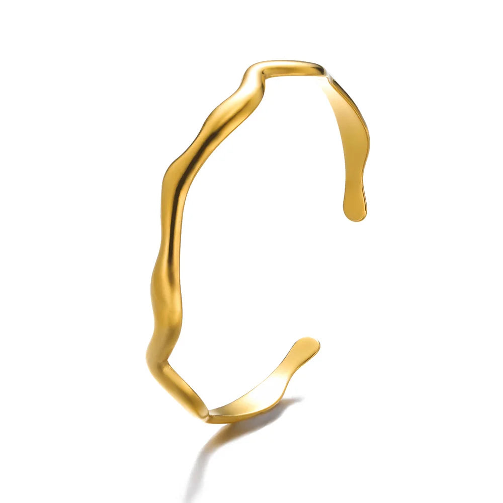 Classic Bump Pattern Openning Bangles For Women Stainless Steel Cuff Bracelet Gold Color  Hand Ornament Party Jewelry Gift