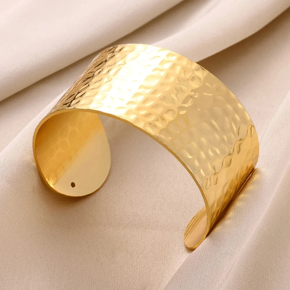 Classic Bump Pattern Openning Bangles For Women Stainless Steel Cuff Bracelet Gold Color  Hand Ornament Party Jewelry Gift