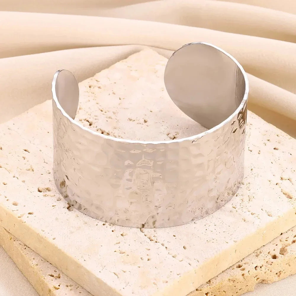Classic Bump Pattern Openning Bangles For Women Stainless Steel Cuff Bracelet Gold Color  Hand Ornament Party Jewelry Gift