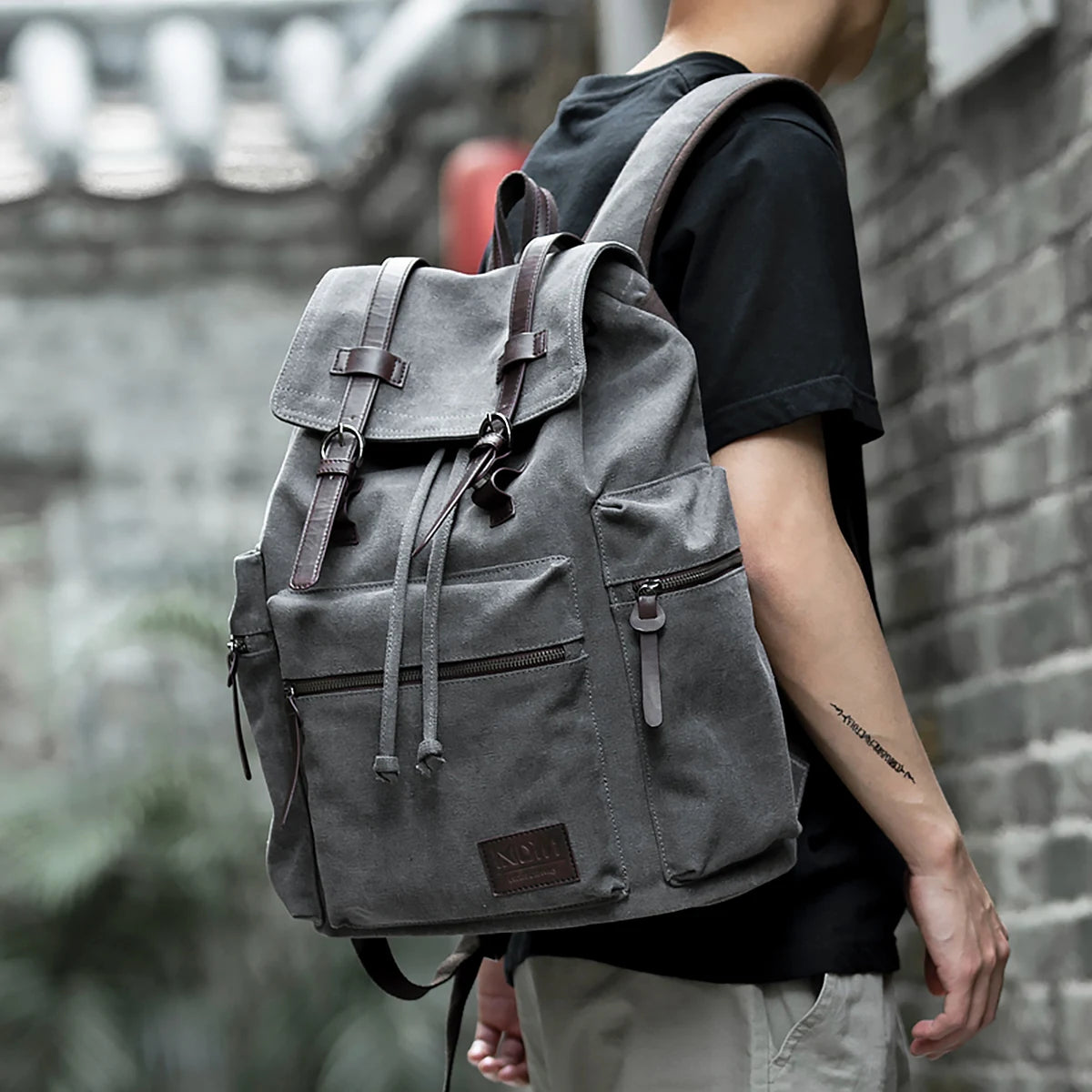MOYYI Anti-Theft Vintage Laptop Bags for Men Outdoor Travel Backpack Sport Canvas Men's Backpack