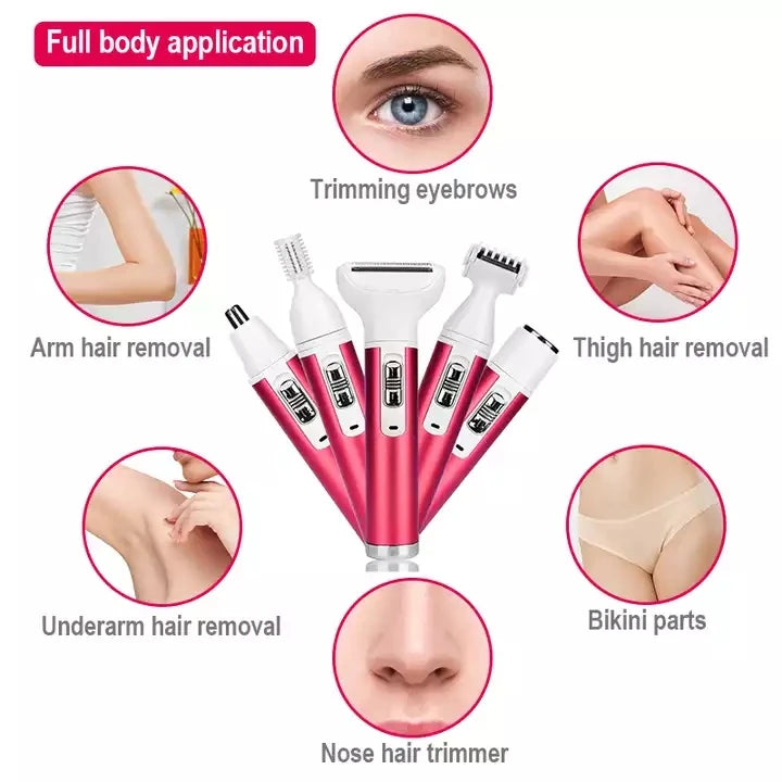 5 in 1 Electric Hair Remover Epilator Lady Shaver Nose Hair Trimmer Eyebrow Shaper Leg Armpit Bikini Trimmer Women Groin Trimmer