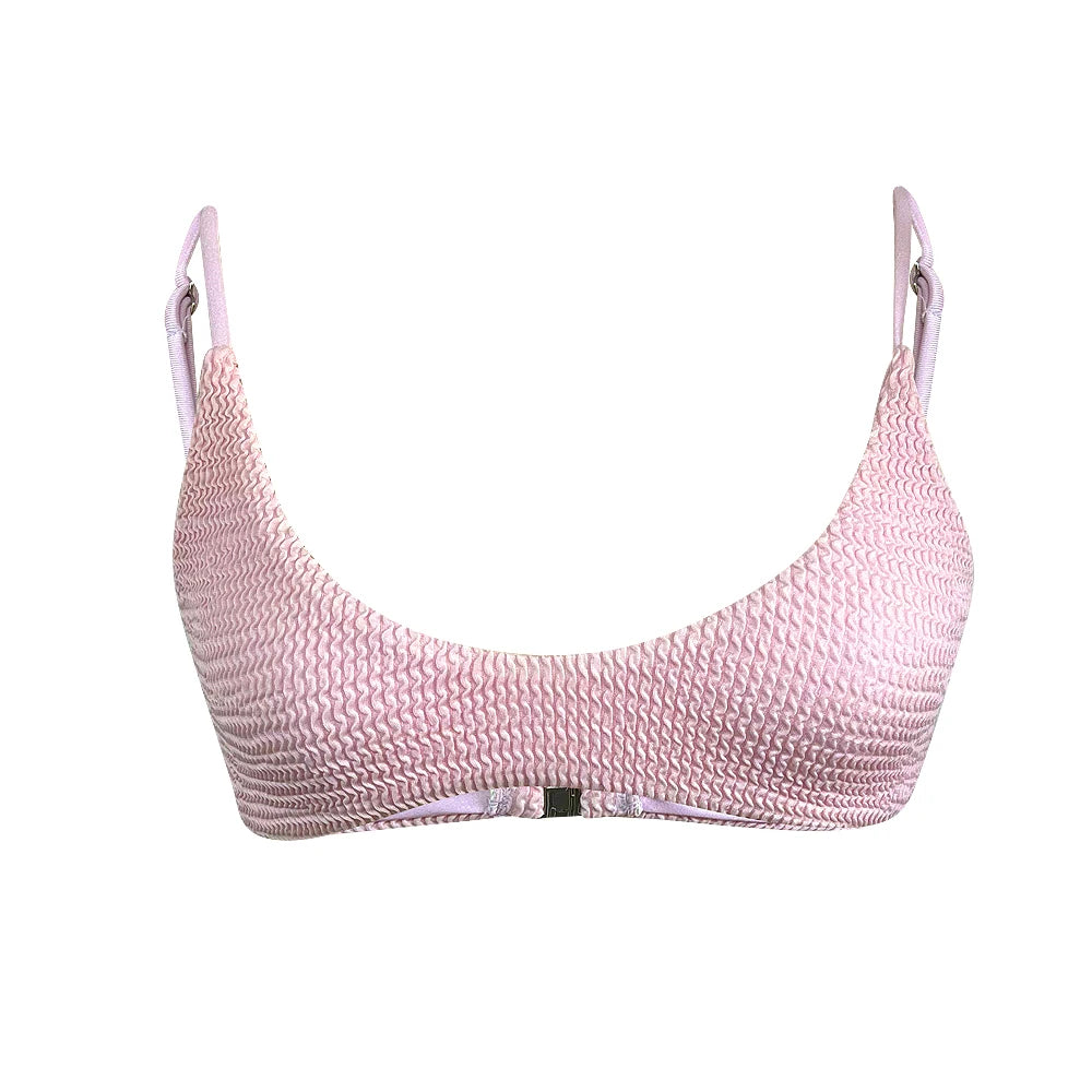 2024 Popular 2 Piece Crinkle Rib Bikini Backless Swimsuit Brazil Solid Color Seersucker Jacquard Women Swimwear