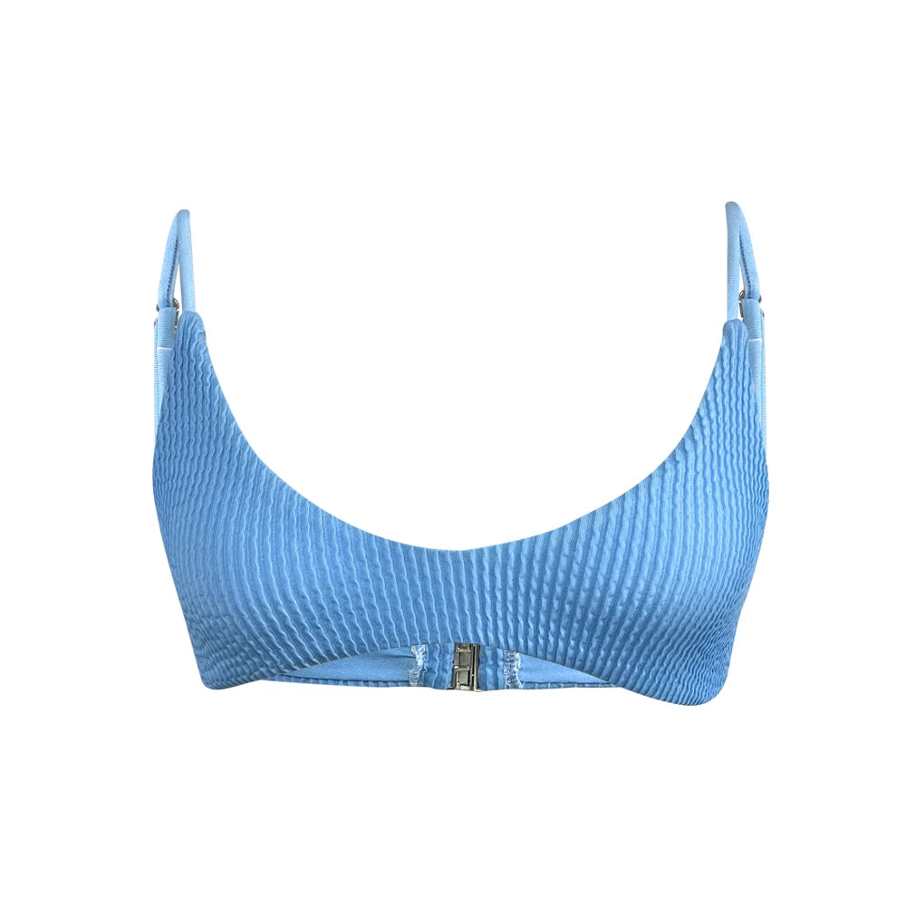 2024 Popular 2 Piece Crinkle Rib Bikini Backless Swimsuit Brazil Solid Color Seersucker Jacquard Women Swimwear