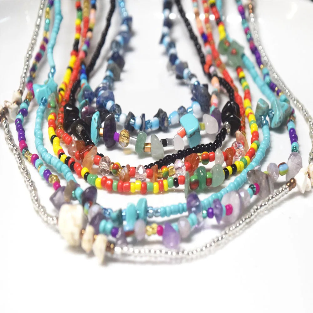 Handmade Glass Seed Beads Bikini Waist Belly Chain Plus Natural Stone Chips Jewelry Women