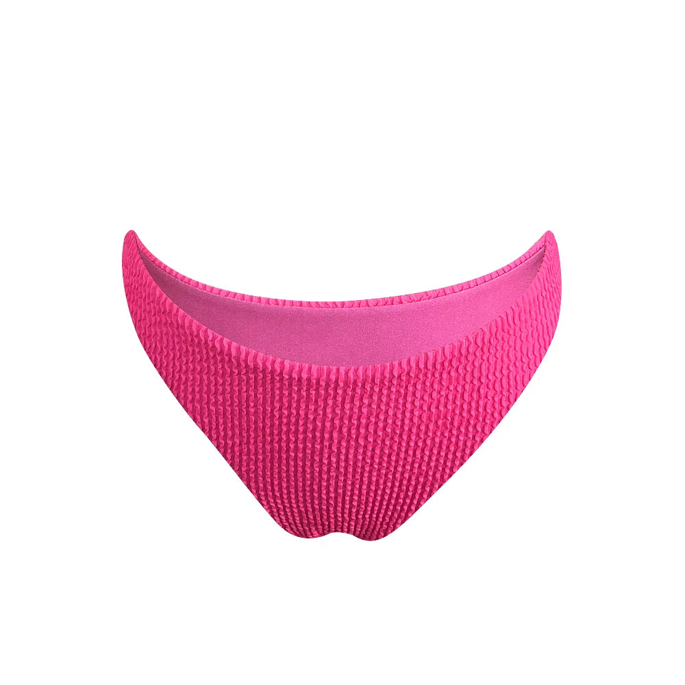 2024 Popular 2 Piece Crinkle Rib Bikini Backless Swimsuit Brazil Solid Color Seersucker Jacquard Women Swimwear