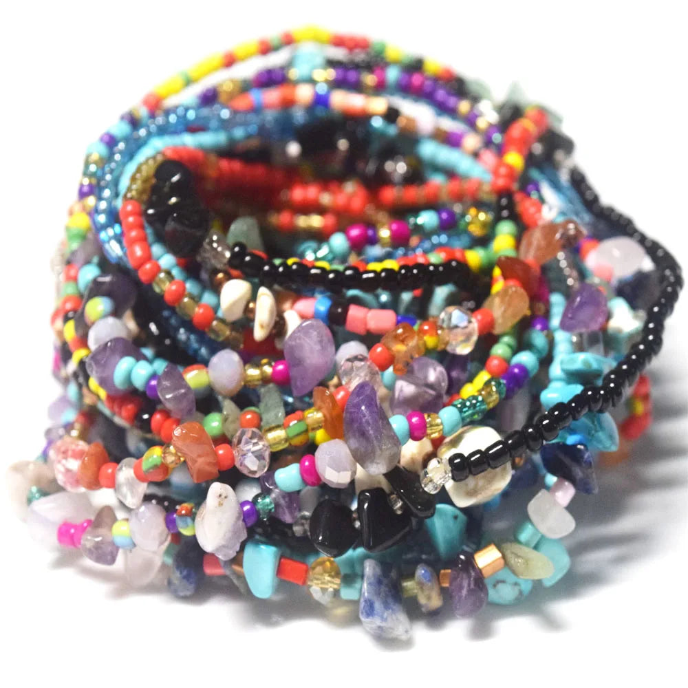 Handmade Glass Seed Beads Bikini Waist Belly Chain Plus Natural Stone Chips Jewelry Women