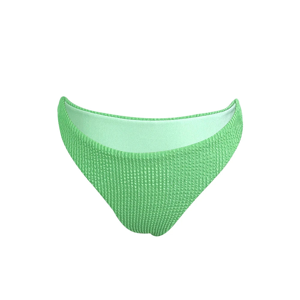 2024 Popular 2 Piece Crinkle Rib Bikini Backless Swimsuit Brazil Solid Color Seersucker Jacquard Women Swimwear
