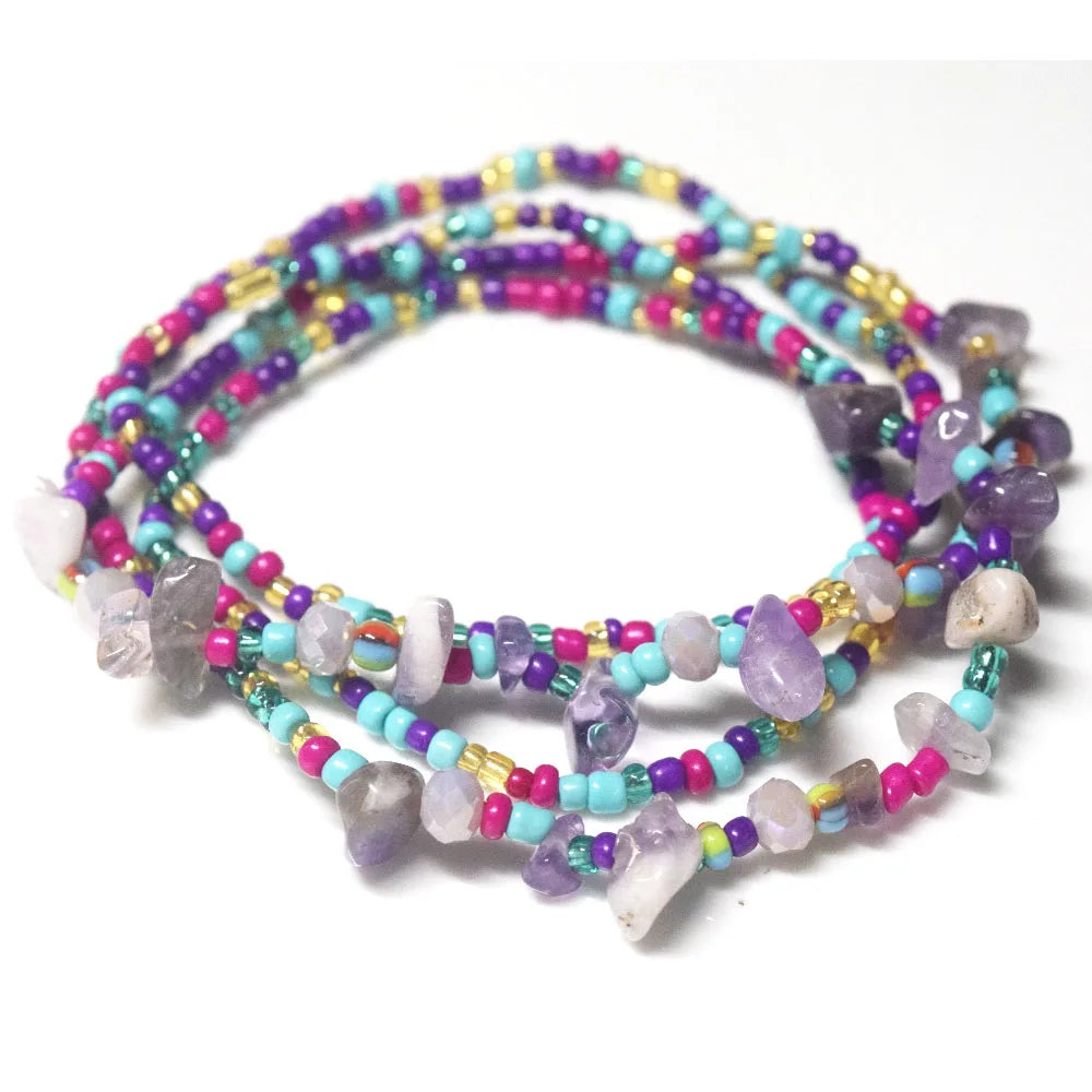 Handmade Glass Seed Beads Bikini Waist Belly Chain Plus Natural Stone Chips Jewelry Women
