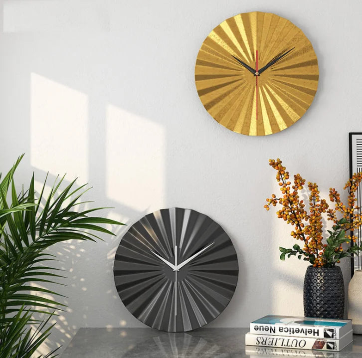 29.5cm Creative Metal Home Decor Art Fan Shaped Wall Clocks Light Luxury Large Round Wall Decorative Clock