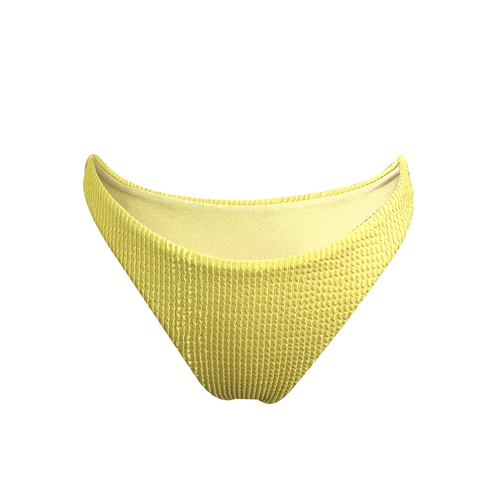 2024 Popular 2 Piece Crinkle Rib Bikini Backless Swimsuit Brazil Solid Color Seersucker Jacquard Women Swimwear