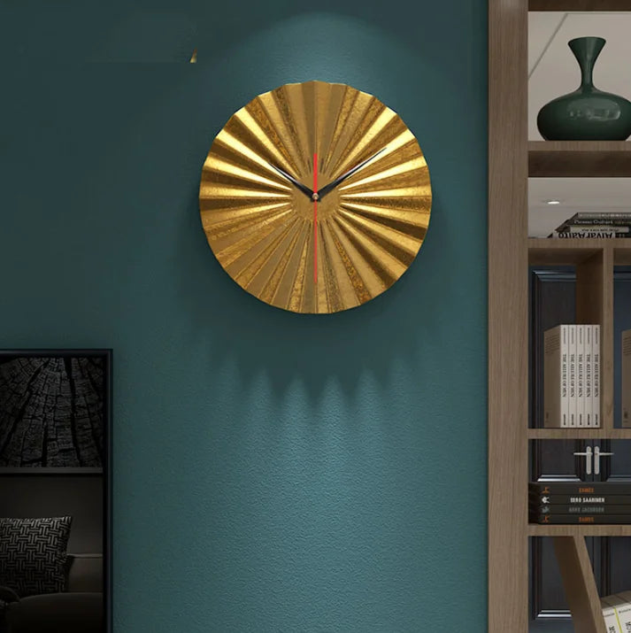 29.5cm Creative Metal Home Decor Art Fan Shaped Wall Clocks Light Luxury Large Round Wall Decorative Clock