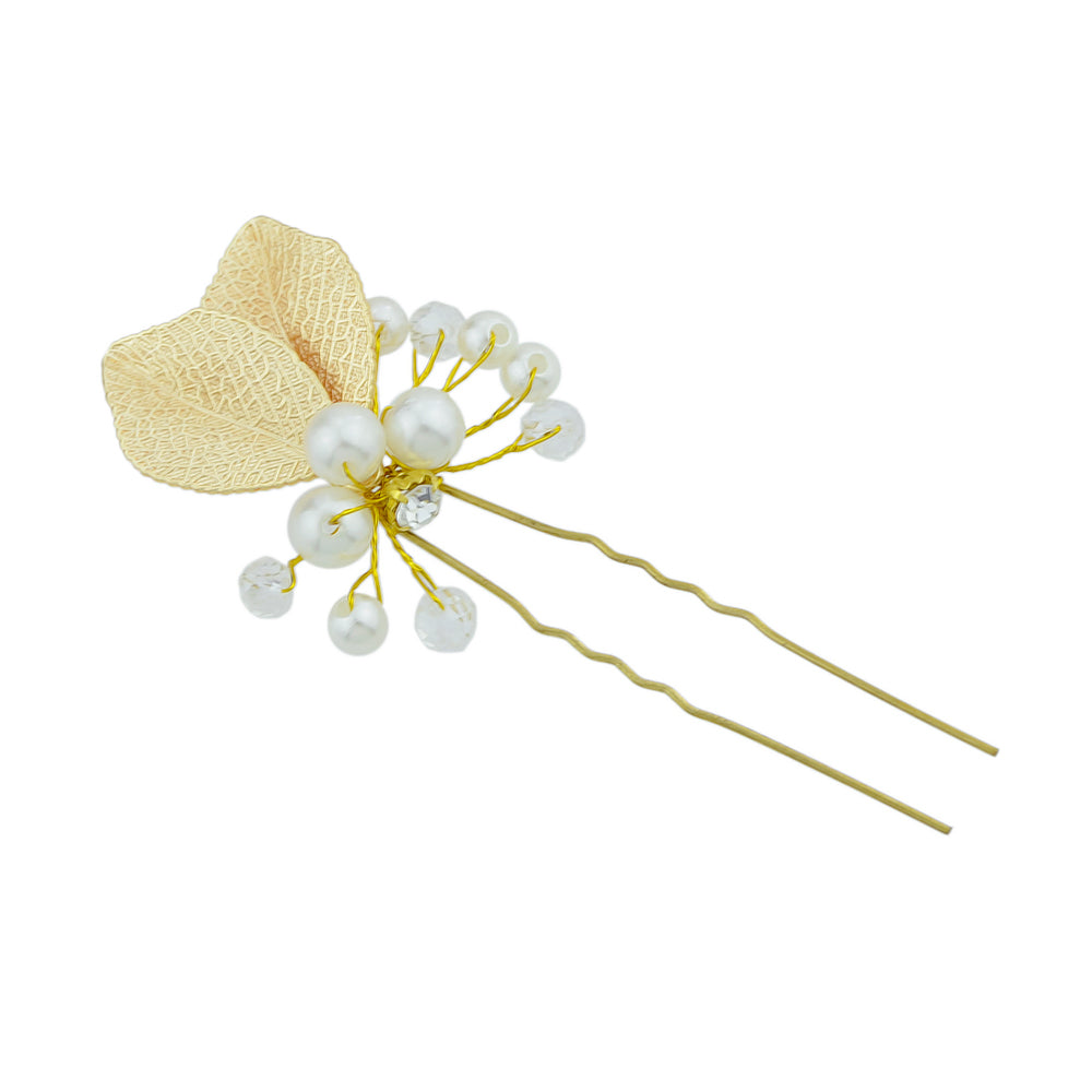 Hair Accessories Pearl Beads Gold Leaf Hair Sticks Wedding Party Hair