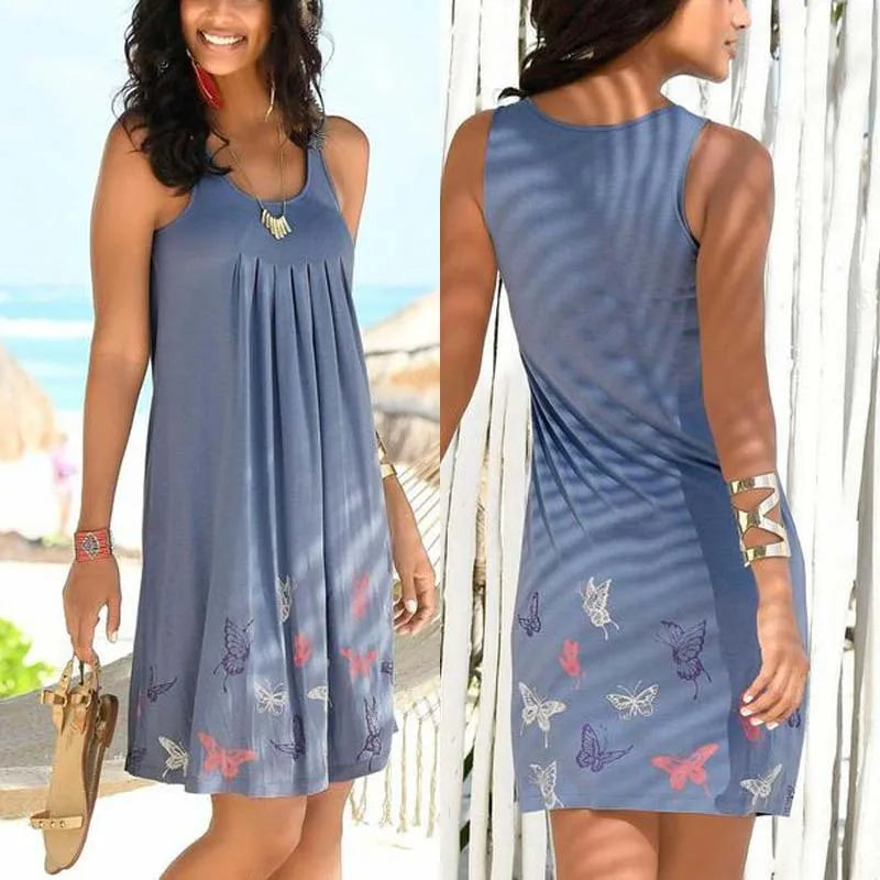Summer New Sleeveless Round Neck Temperament Print Large Size Women's Dress