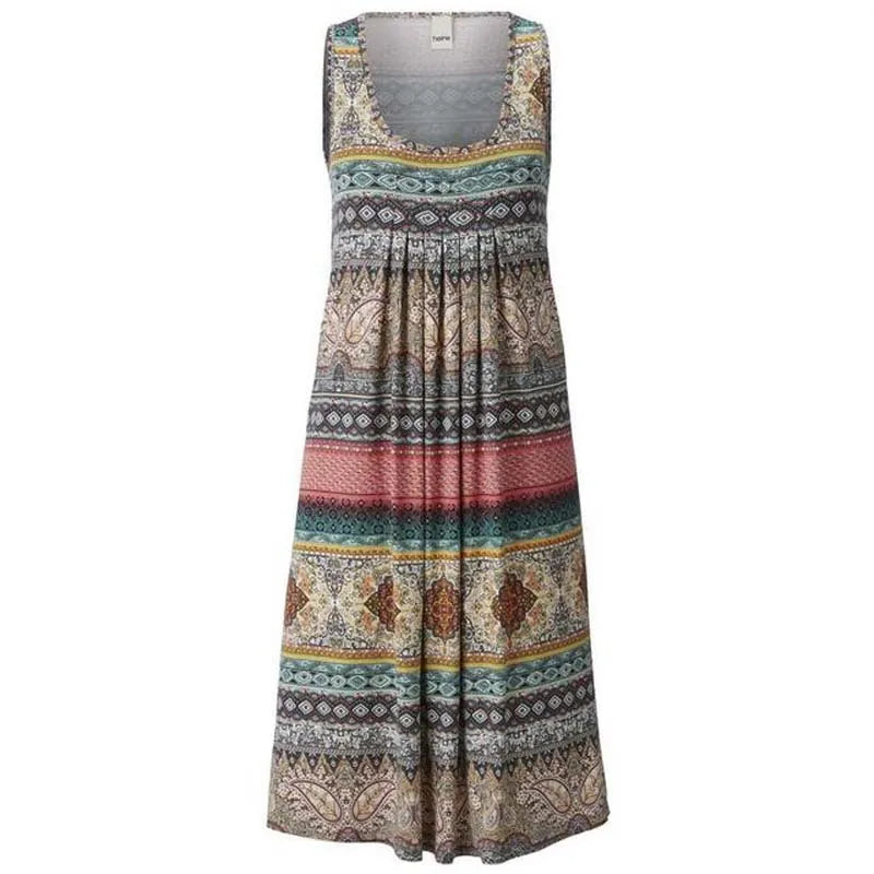 Summer New Sleeveless Round Neck Temperament Print Large Size Women's Dress