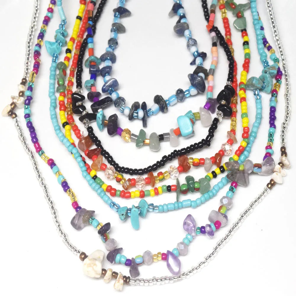 Handmade Glass Seed Beads Bikini Waist Belly Chain Plus Natural Stone Chips Jewelry Women