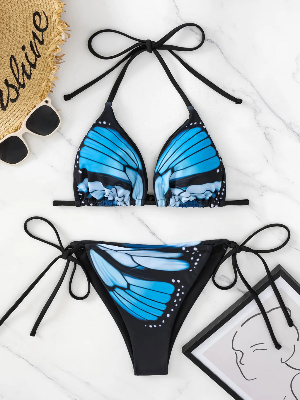 YWZY-ZH313 NWomen's Halter Bikini Sexy butterfly Printed Fashion Beachwear Eco Friendly Swimwear Customized Bikini