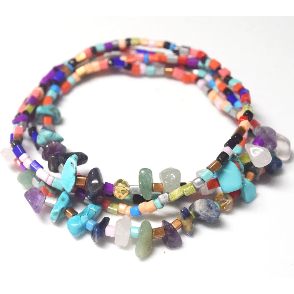 Handmade Glass Seed Beads Bikini Waist Belly Chain Plus Natural Stone Chips Jewelry Women