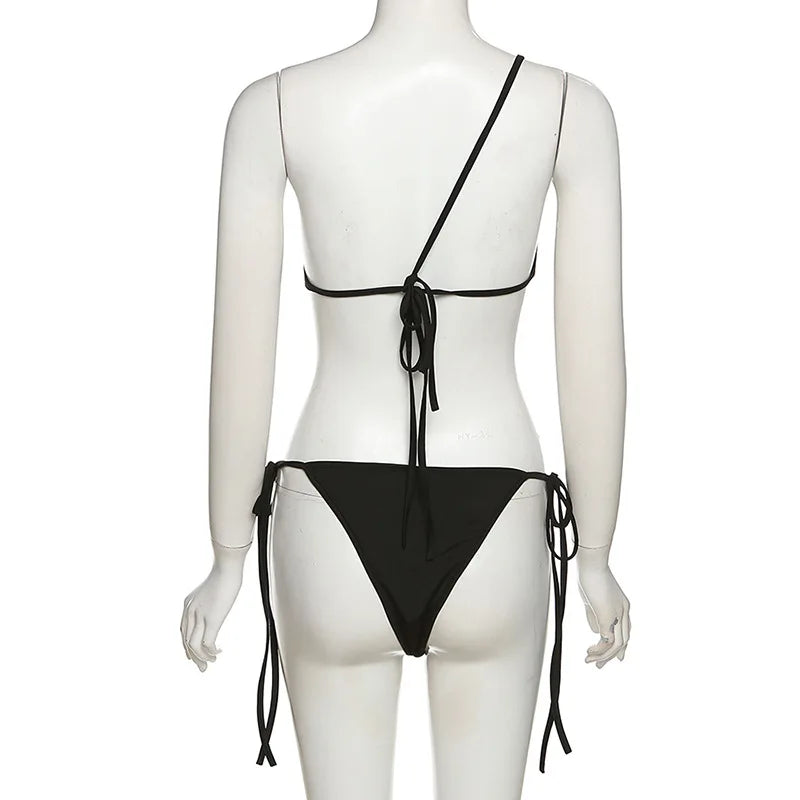 Liu Ming New Summer Women Sexy One Shoulder Bra Tops Panties Sexy Matching Swimsuit Bikini Set