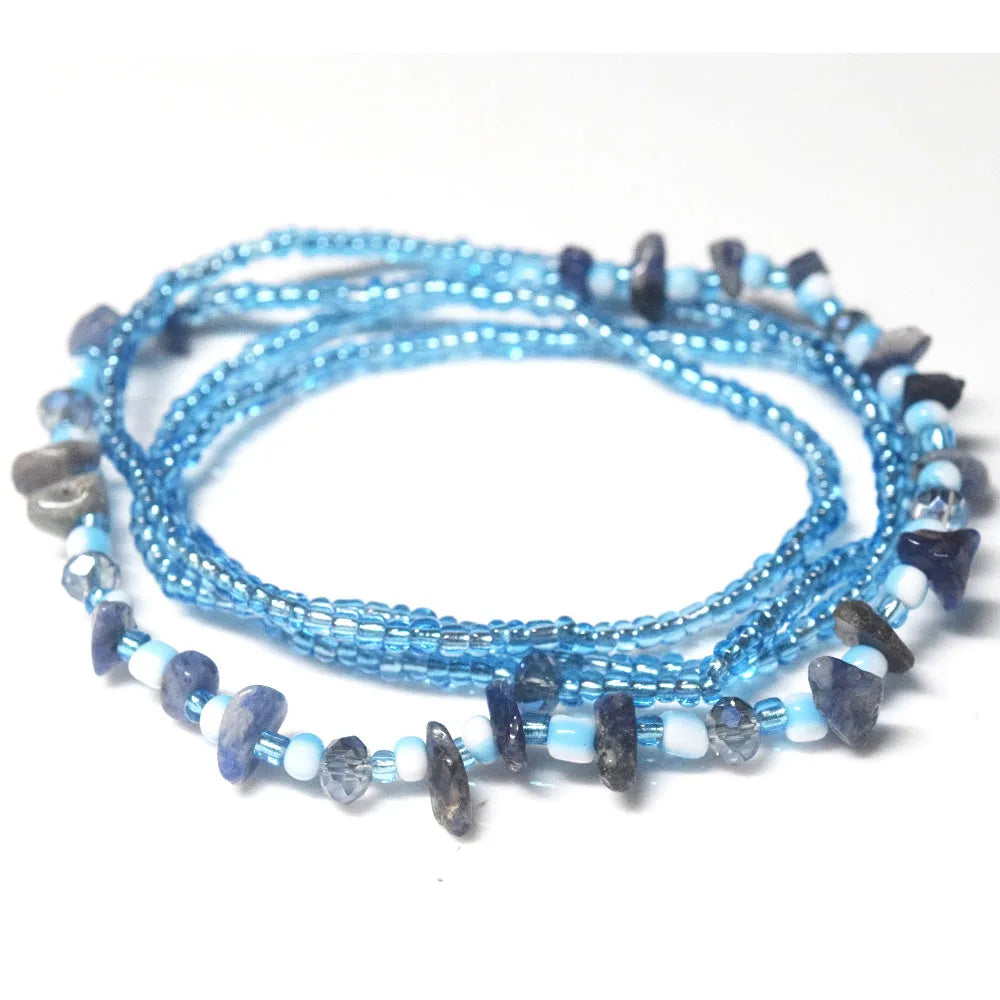 Handmade Glass Seed Beads Bikini Waist Belly Chain Plus Natural Stone Chips Jewelry Women