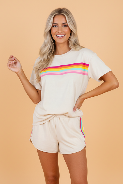 Stripe Short Sleeve Top & Shorts Athleisure Set
