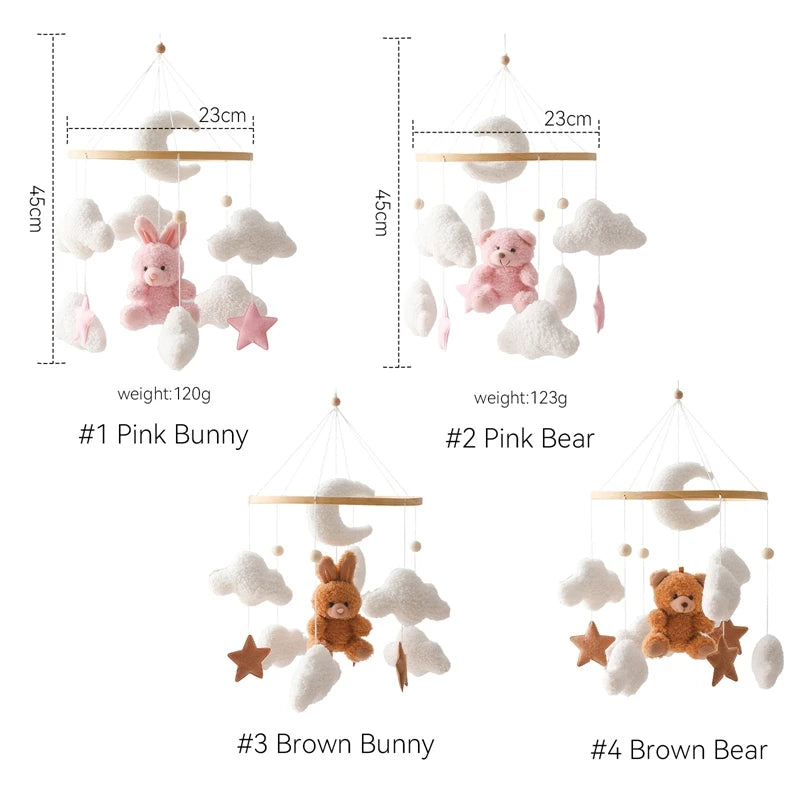 Baby Bed Bell Rattle Toy Soft Cartoon Bear Bed Bell 0-12 Months Bed Bell Wooden Newborn Music Box Bed Bell Hanging Toy Baby Gift