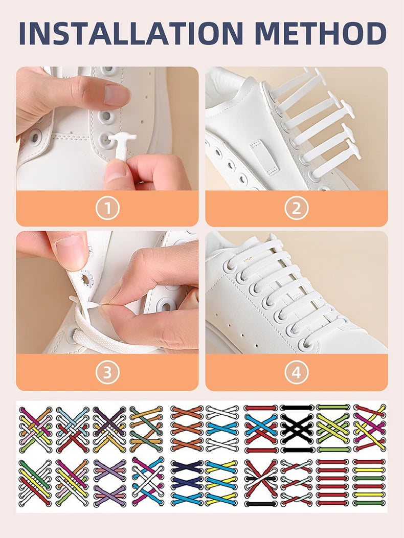 FlexLock Silicone Laces – 16PCS No-Tie Shoelace Set  No tying. No hassle. Just comfort.