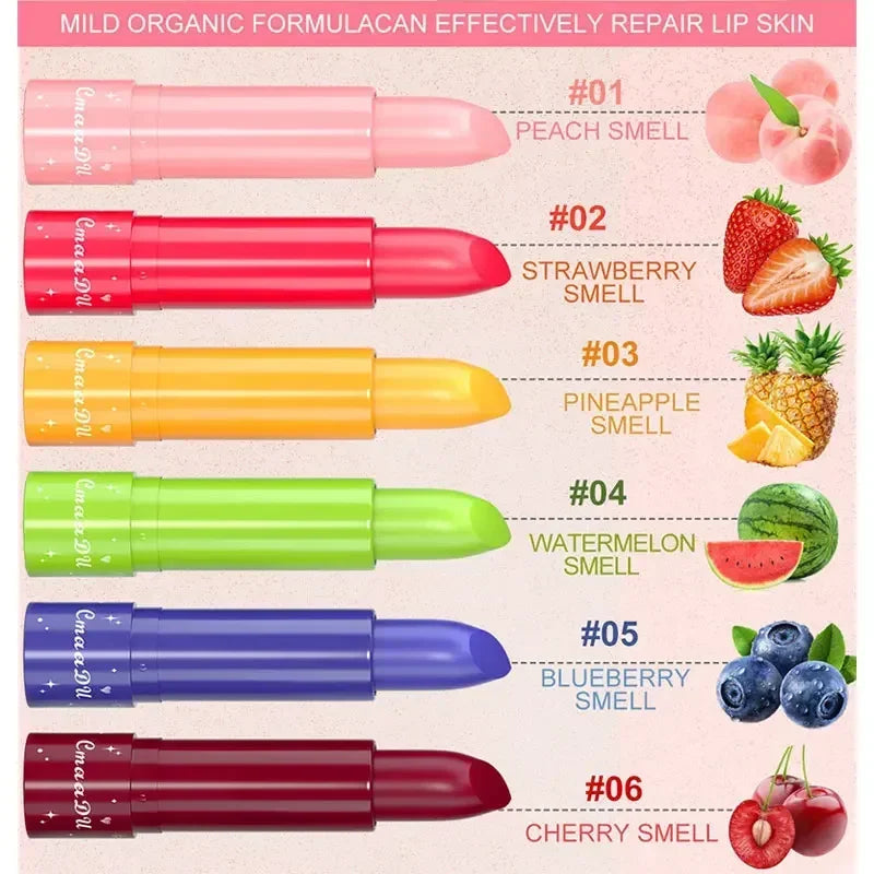 6 Color Waterproof Fruit Color Tinted Shine Changing Moisturizing Nourishing Glow Play Lip Balm lipstick Colour Care