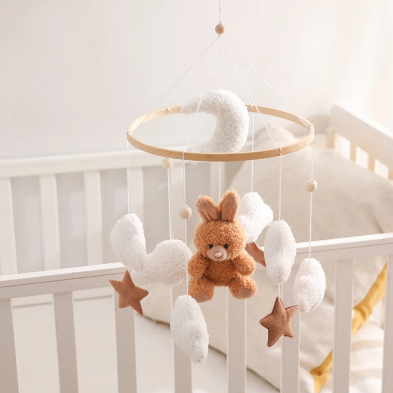 Baby Bed Bell Rattle Toy Soft Cartoon Bear Bed Bell 0-12 Months Bed Bell Wooden Newborn Music Box Bed Bell Hanging Toy Baby Gift