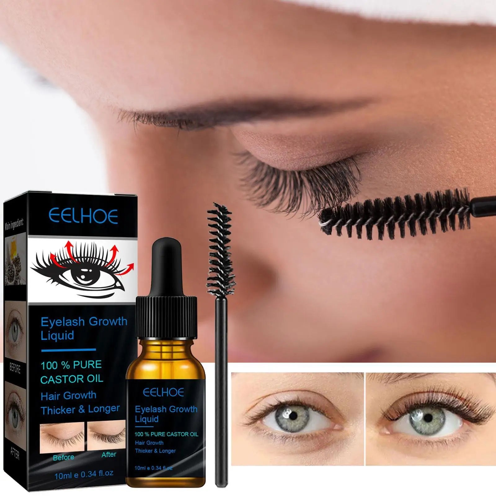 10ml Castor Oil Eyelash Growth Serum Eyelash Enhancer Lengthening Fuller Thicker Lashes Treatment Eyebrow Growth Nourishing