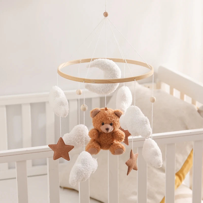 Baby Bed Bell Rattle Toy Soft Cartoon Bear Bed Bell 0-12 Months Bed Bell Wooden Newborn Music Box Bed Bell Hanging Toy Baby Gift