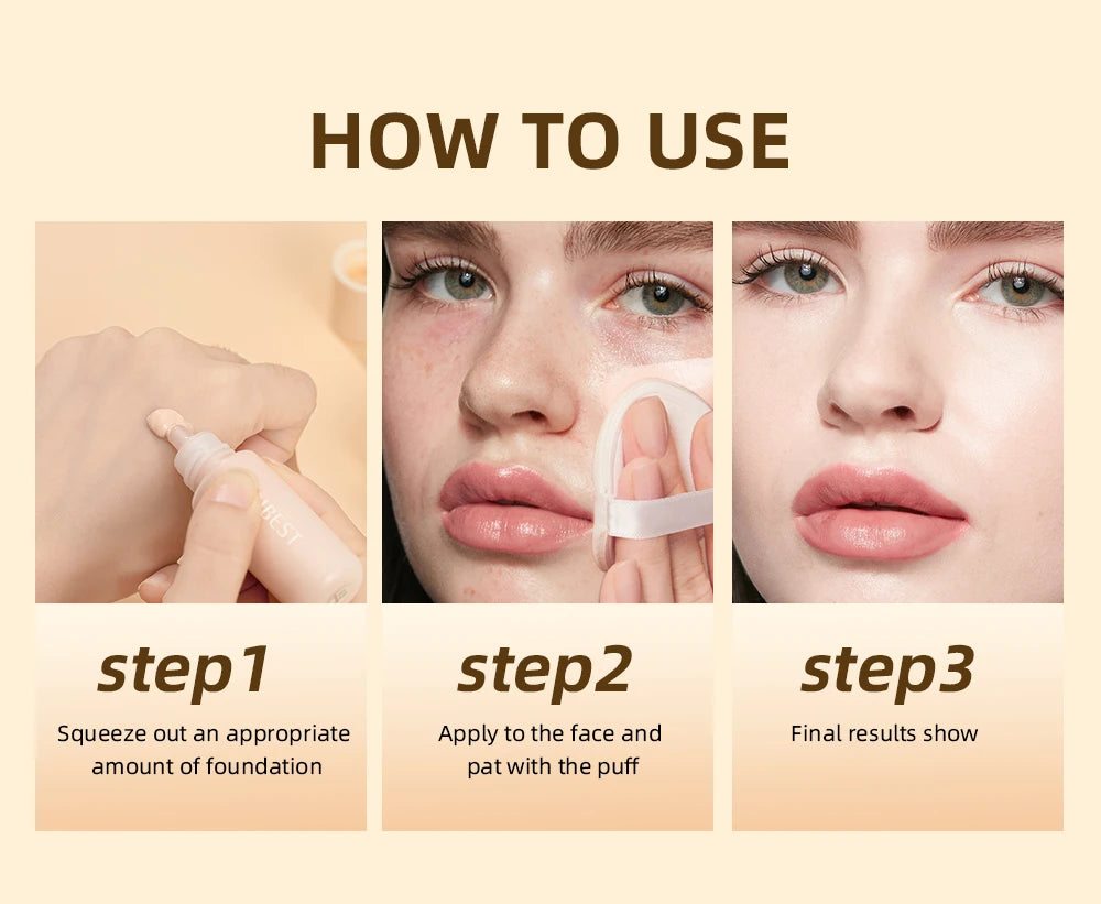 QIBEST Liquid Foundation High Coverage Waterproof Face Concealer Base Cream Lasting Oil-Control Professional Makeup For Women