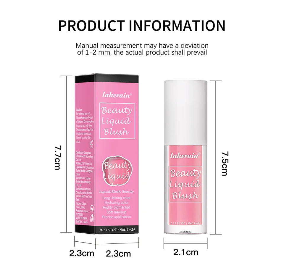 Beauty Liquid Blush Velvet Matte Blusher Face Pigment Lasting Waterproof Natural Cream Cheek Tint Orange Peach Maquiagem 4ml