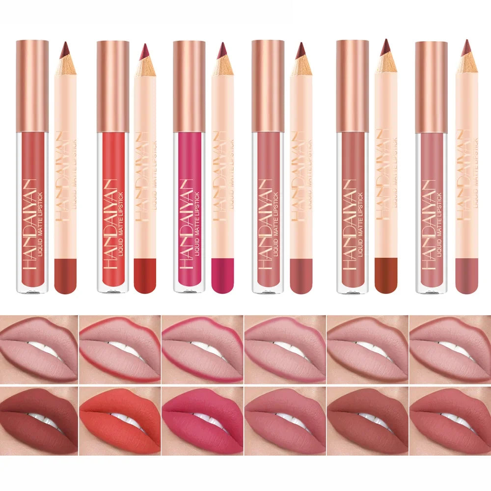 12 Color Matte Liquid Lipstick + Lip Liner Set Nude Velvet Lip Gloss Waterproof Long Lasting Lipgloss Glaze Cosmetics Kit