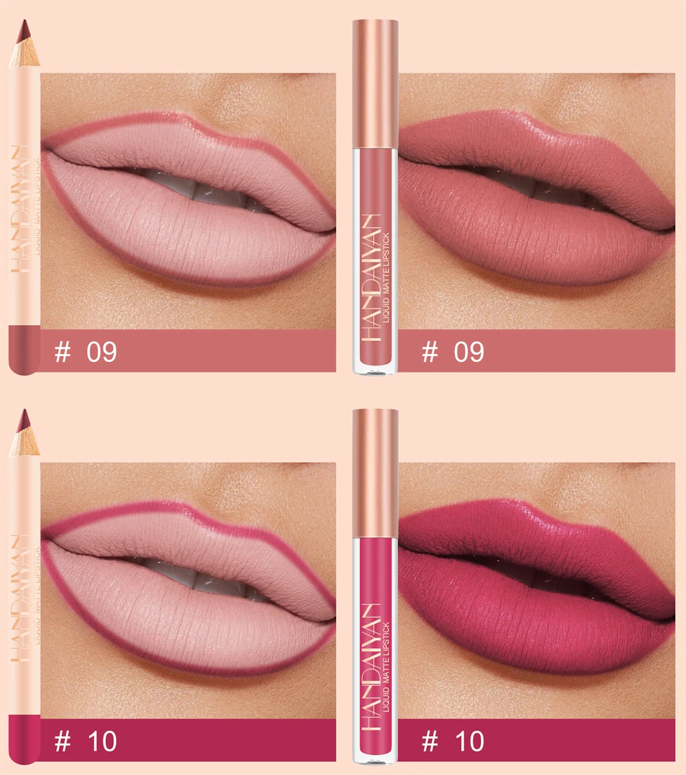 12 Color Matte Liquid Lipstick + Lip Liner Set Nude Velvet Lip Gloss Waterproof Long Lasting Lipgloss Glaze Cosmetics Kit