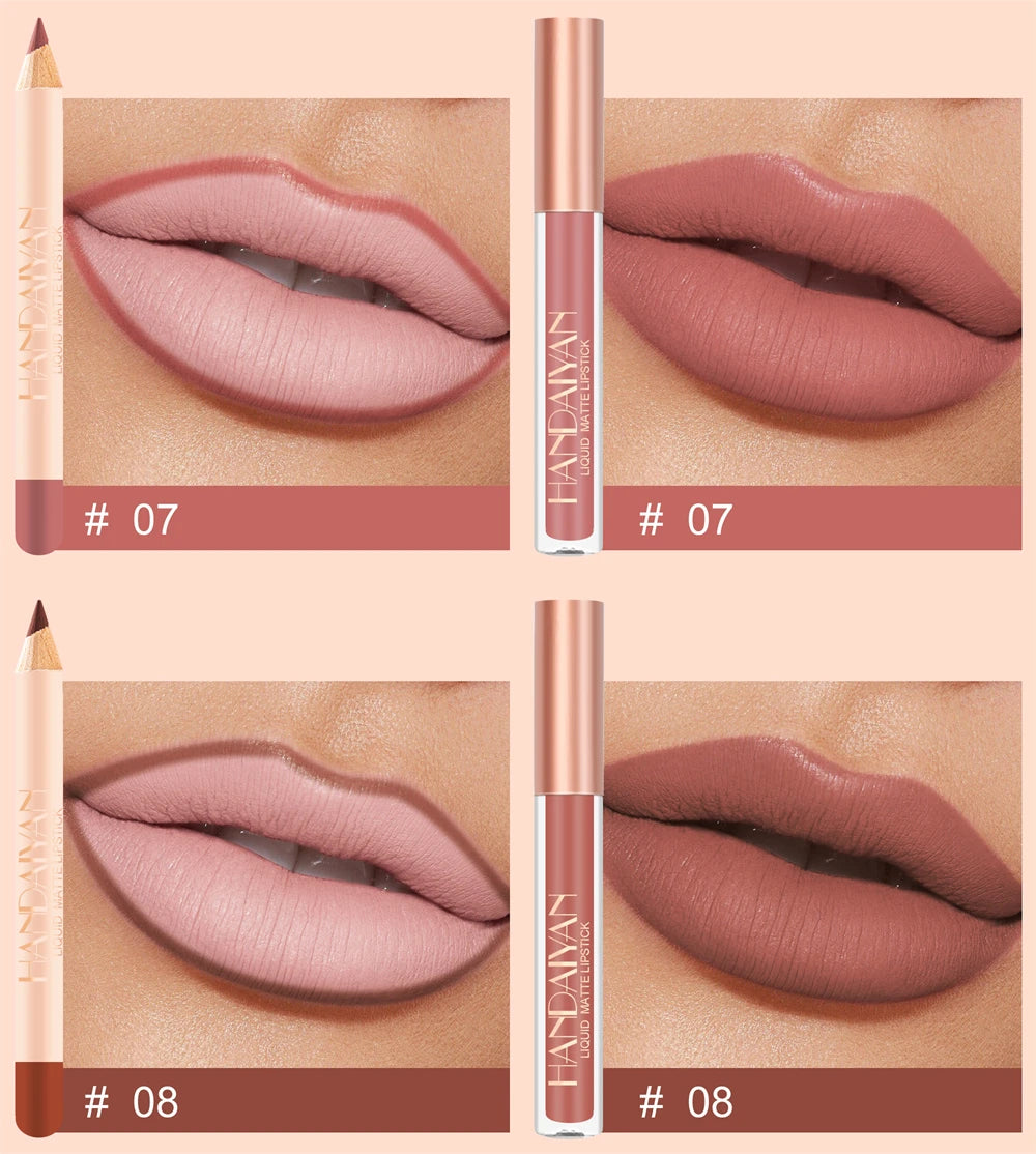12 Color Matte Liquid Lipstick + Lip Liner Set Nude Velvet Lip Gloss Waterproof Long Lasting Lipgloss Glaze Cosmetics Kit