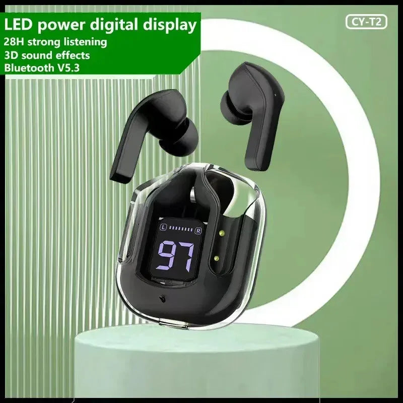 T2 Transparent Wireless Earbuds – LED Display & HiFi Stereo Sound  Futuristic design meets powerful sound.
