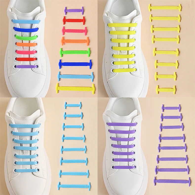 FlexLock Silicone Laces – 16PCS No-Tie Shoelace Set  No tying. No hassle. Just comfort.