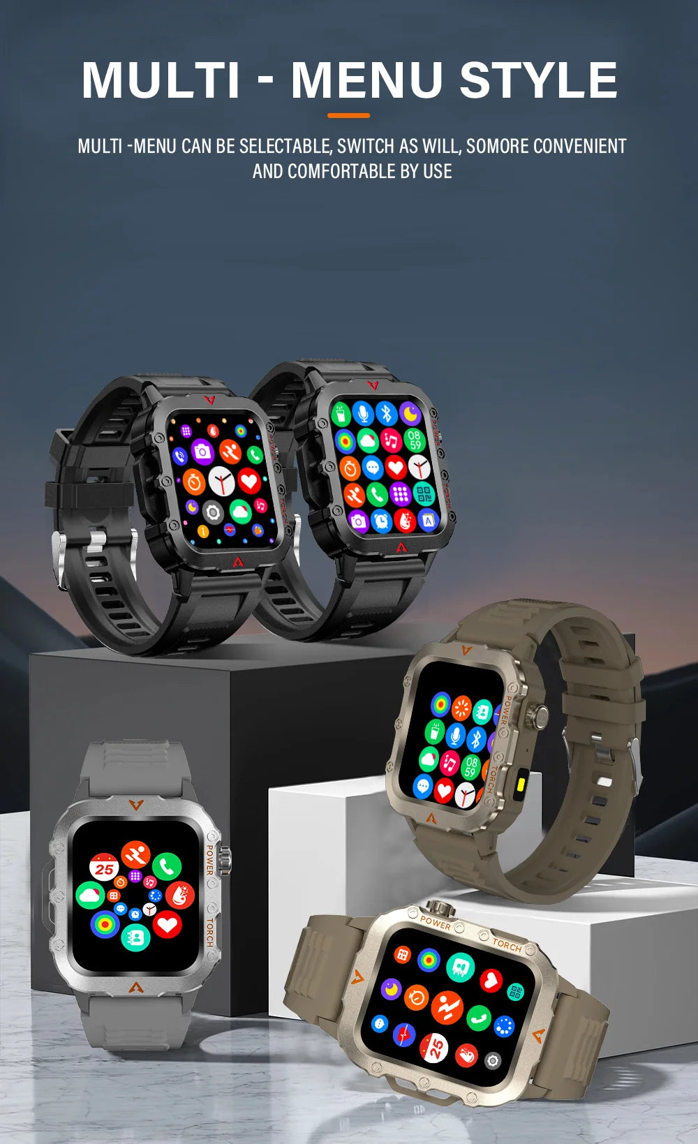 LAXASFIT New Men's Smart Watch LED Flashlight Outdoor Sports Smart Watch Wristwatch Health Monitoring Smart Watch
