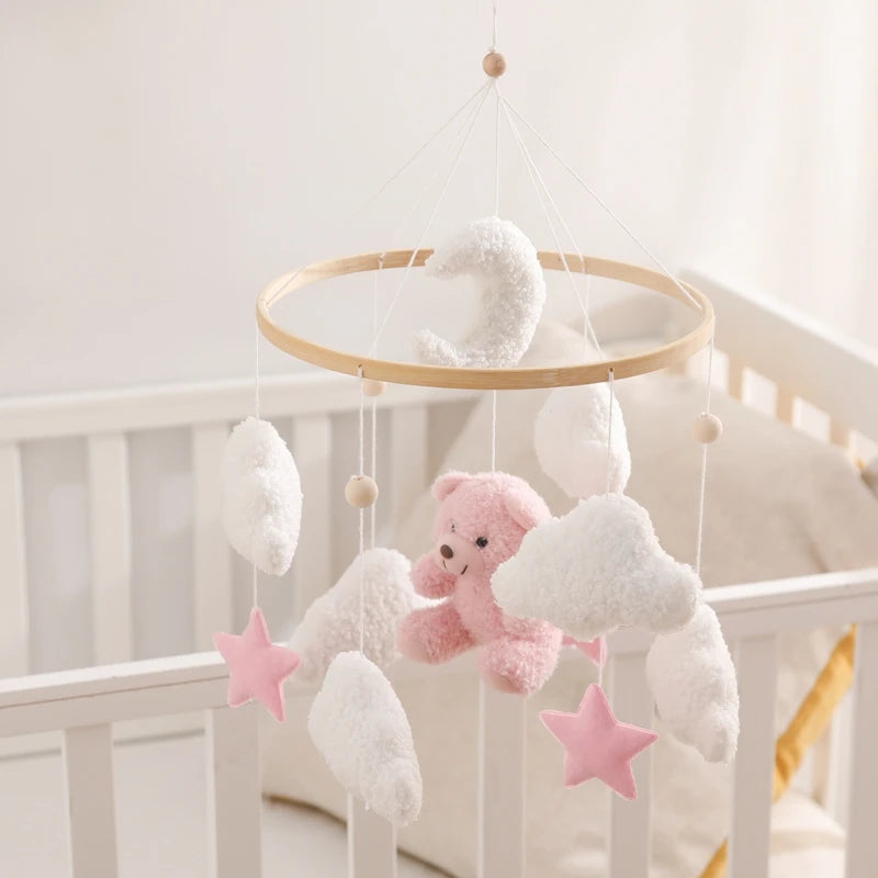 Baby Bed Bell Rattle Toy Soft Cartoon Bear Bed Bell 0-12 Months Bed Bell Wooden Newborn Music Box Bed Bell Hanging Toy Baby Gift
